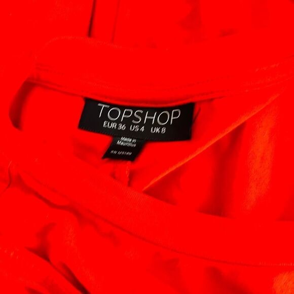Topshop sleeveless red midi dress, front knot, faux wrap skirt size 4 - Picture 6 of 6